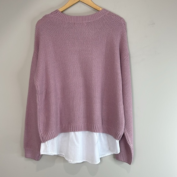 Suzy Shier Crew Neck Fooler Sweater Layered Look Pink White Cable Popcorn Knit L - Picture 9 of 11